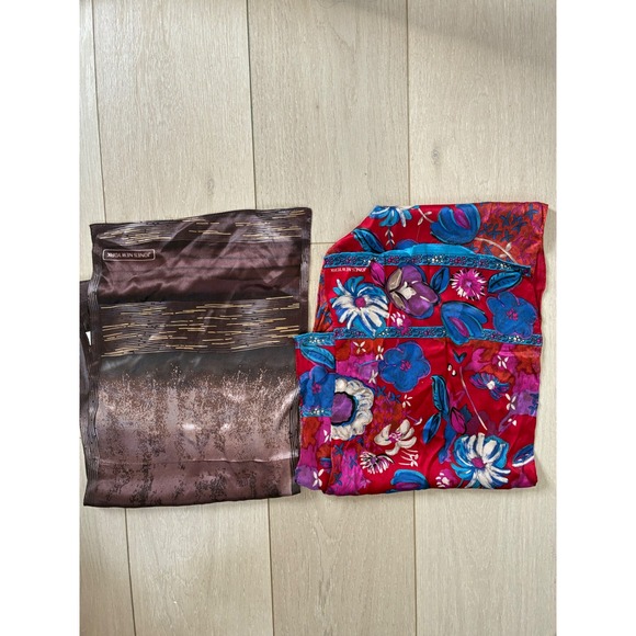 Jones New York Accessories - Jones‎ New York Silk Scarf Set 2 Floral Red Brown Ombre Made in Japan Vintage